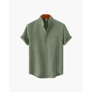 Beaumont mandarin collar shirt green size small front view rolled cuffs