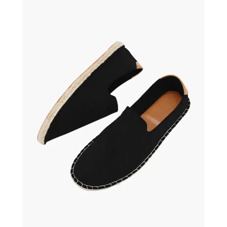 Side profile of minimalist jute espadrille with flat hemp rope sole