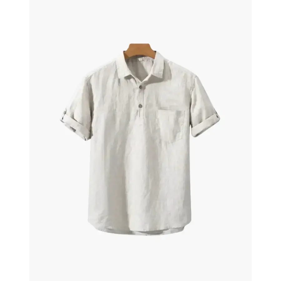 Minimalist Linen Blend Short Sleeve Shirt - Beige / M