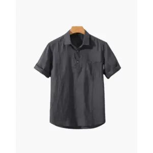 Minimalist Linen Blend Short Sleeve Shirt - Gray / M