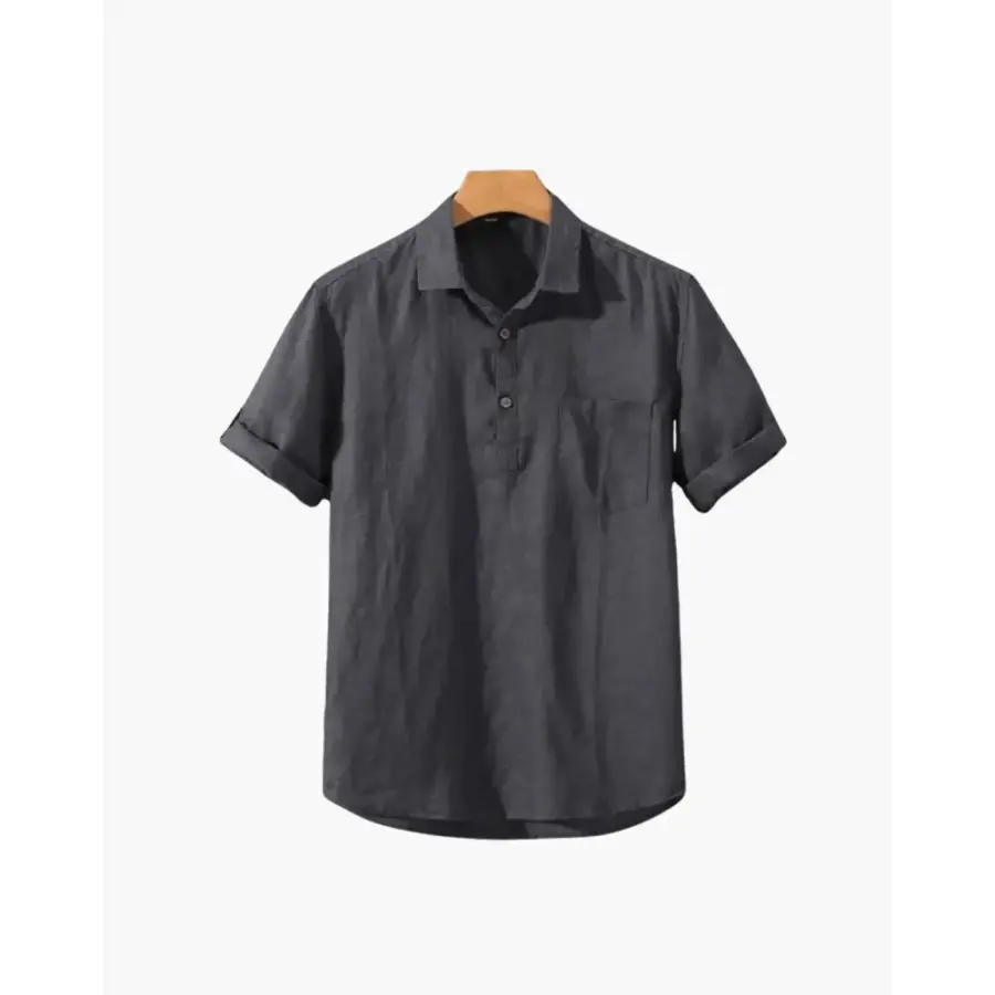 Minimalist Linen Blend Short Sleeve Shirt - Gray / M