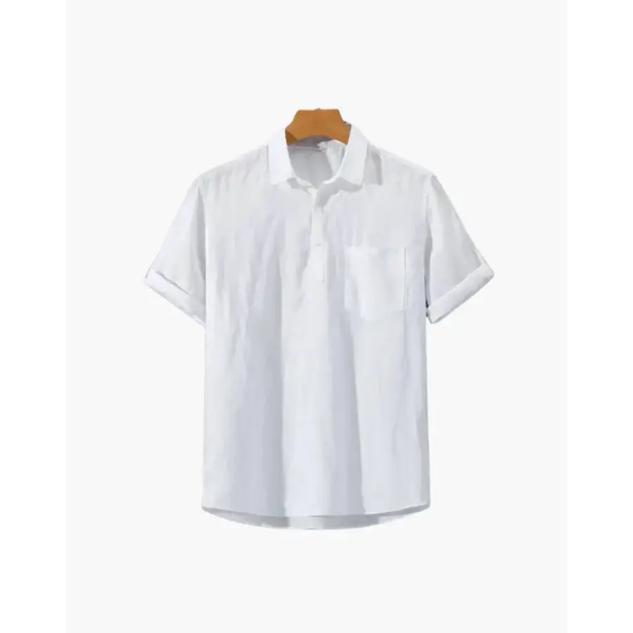Minimalist Linen Blend Short Sleeve Shirt - White / M