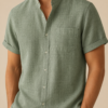 Minimalist Split-Neck Shirt - Green S