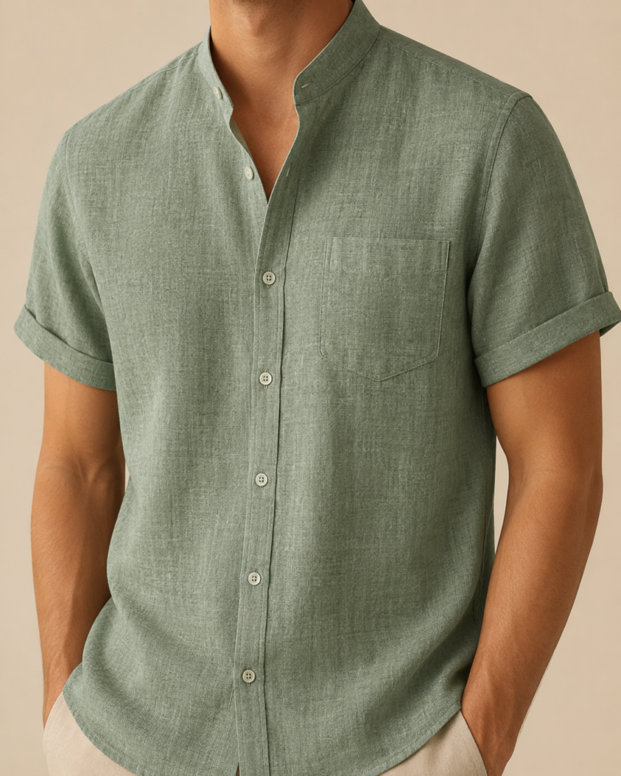 Minimalist Split-Neck Shirt - Green S