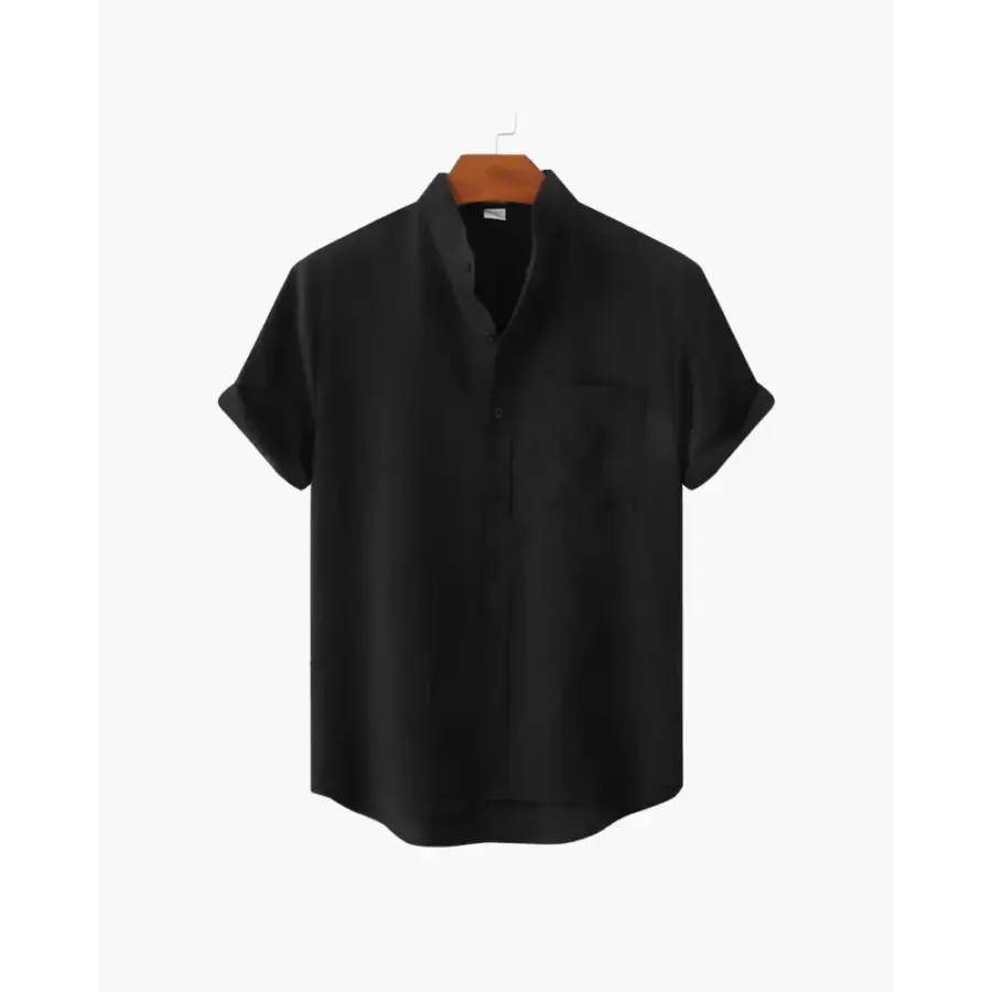 Minimalist Split-Neck Shirt - Black / S