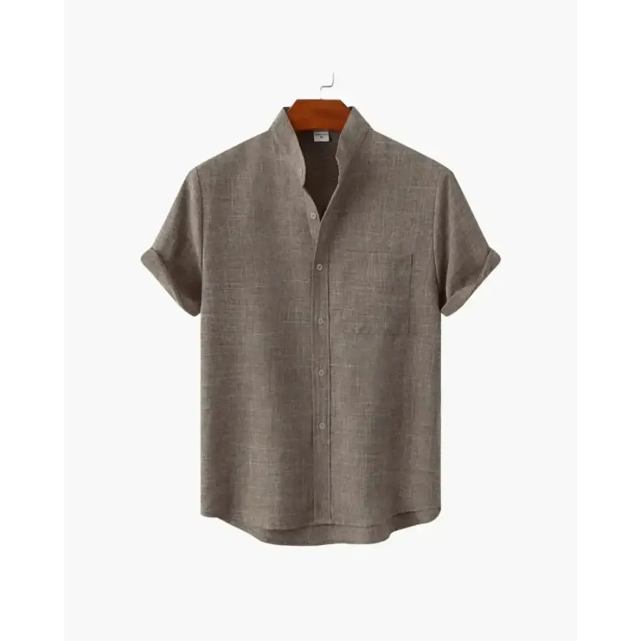 Minimalist Split-Neck Shirt - Brown / S