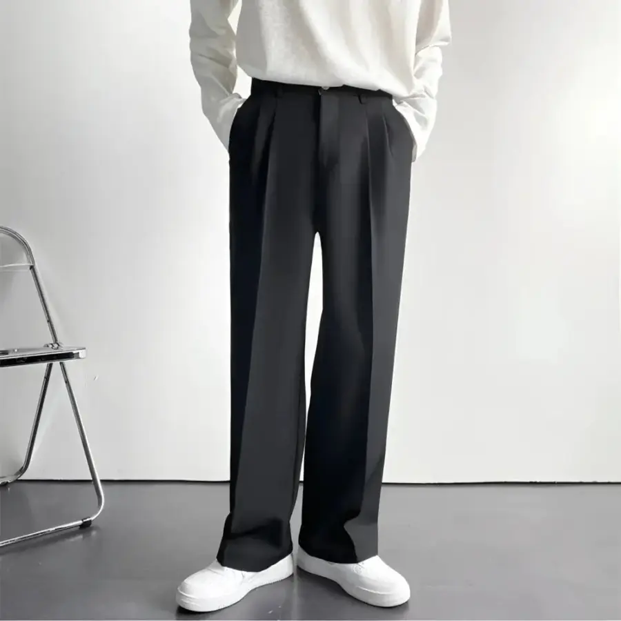 Minimalist Wide-Leg Trousers - Black / S