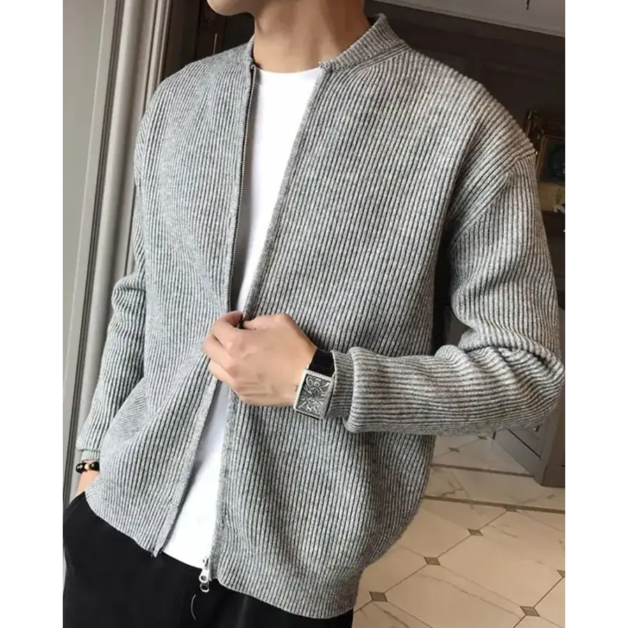 Cotton-blend minimalist cardigan detail of side seam construction and drape quality