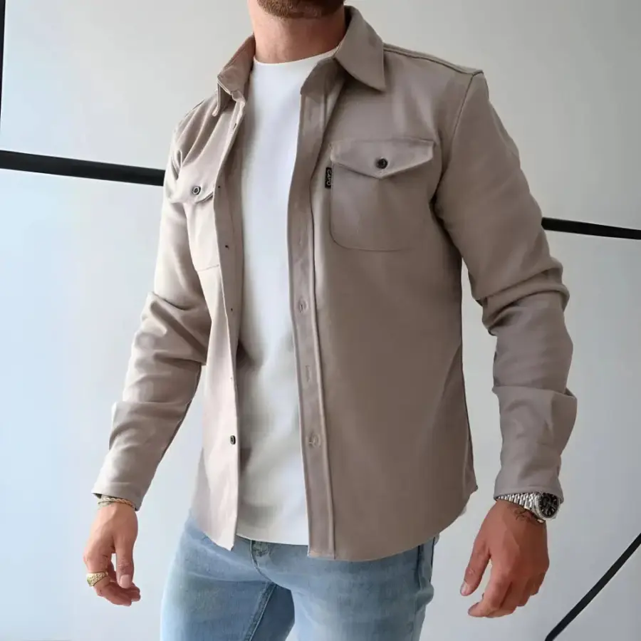 Modern Utility Overshirt Jacket - Beige / S