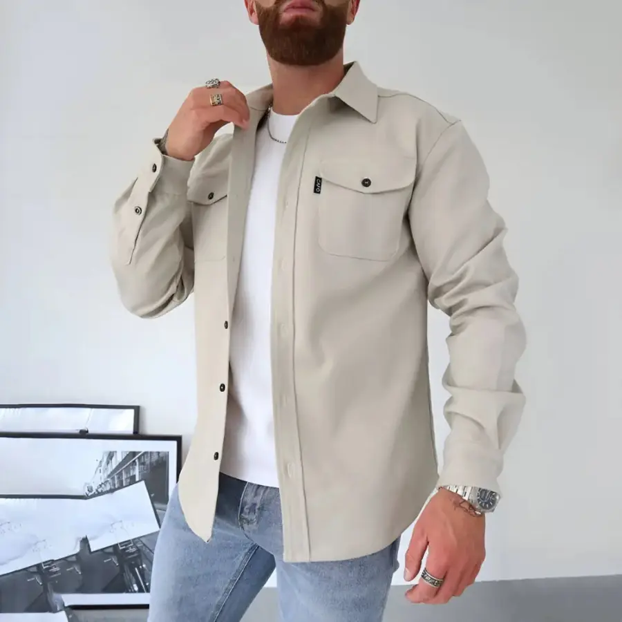 Modern Utility Overshirt Jacket - Light Beige / S