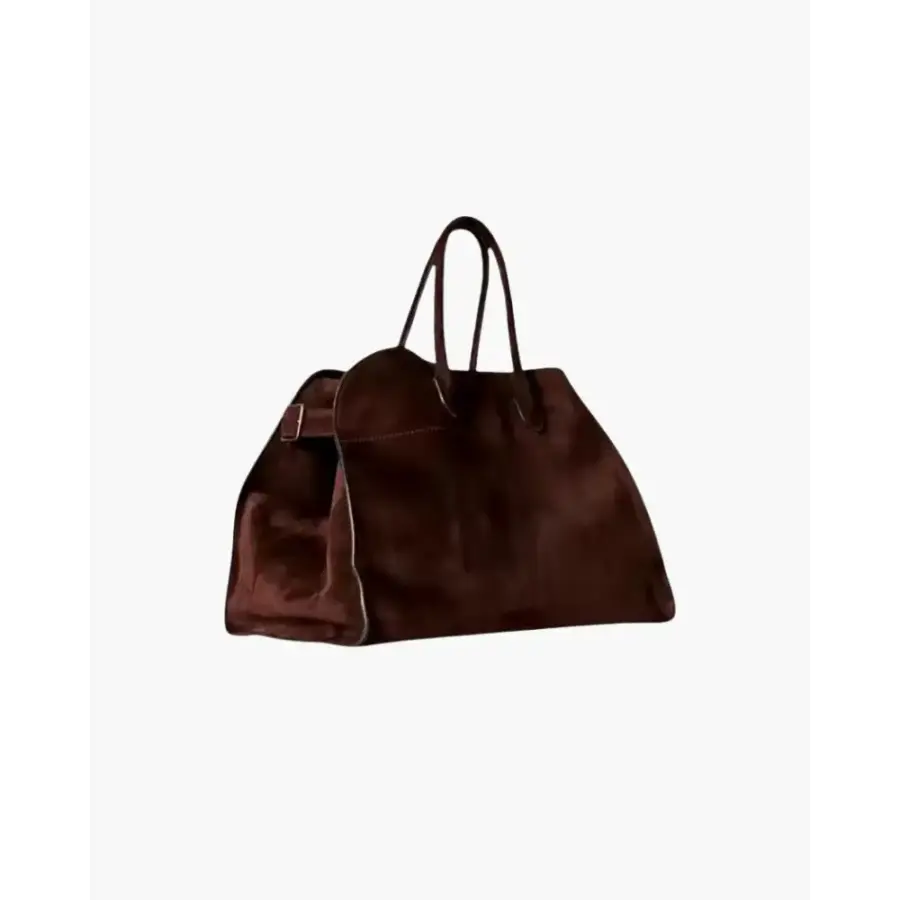 Montelaire velvet carryall side profile showing depth and arched frame