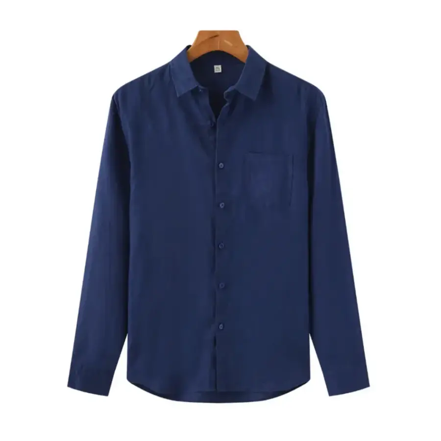 Navy Linen Shirt & White Trousers Outfit Set