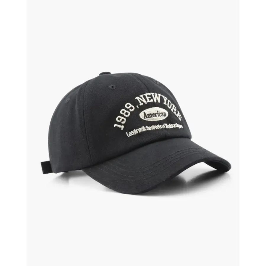 Black cotton twill baseball cap, worn lifestyle shot