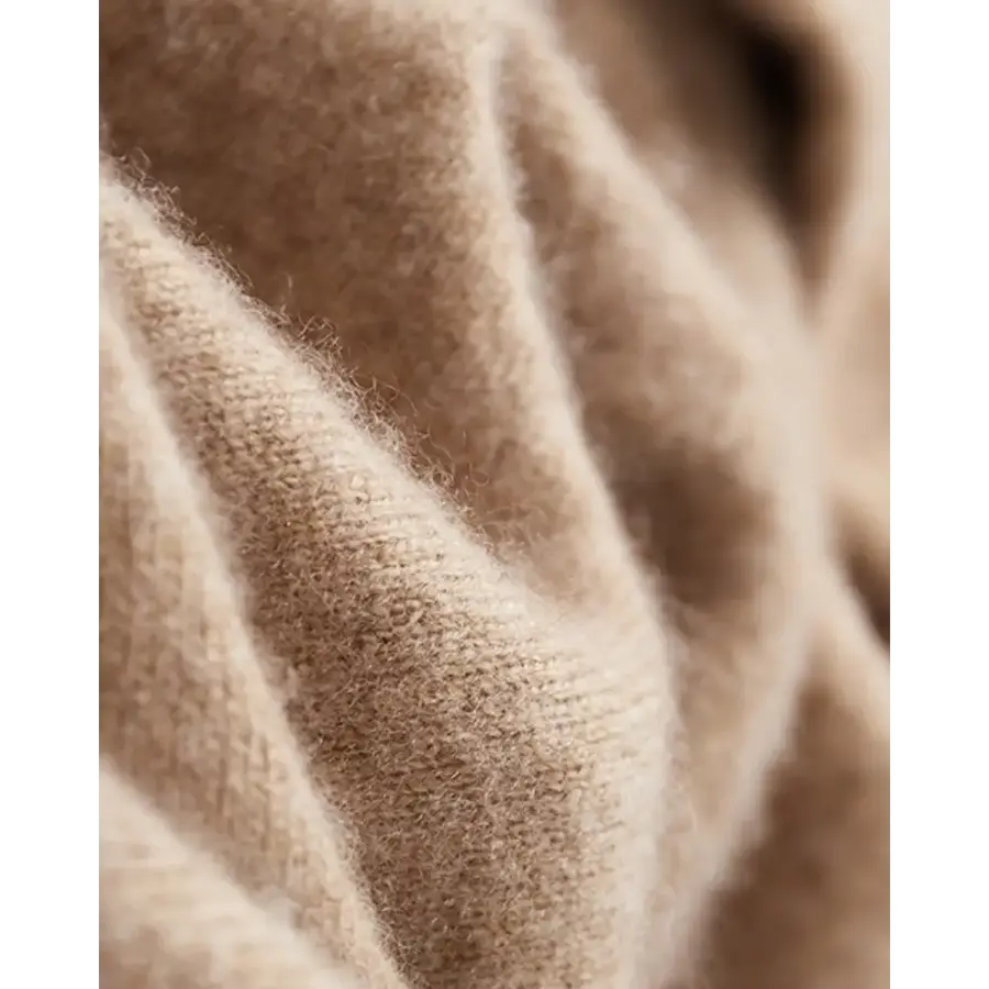 Cashmere hoodie side profile showing drape and fit