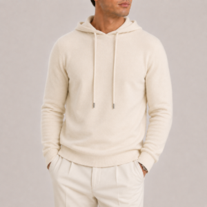 Old money cashmere hoodie in beige, relaxed tailored fit