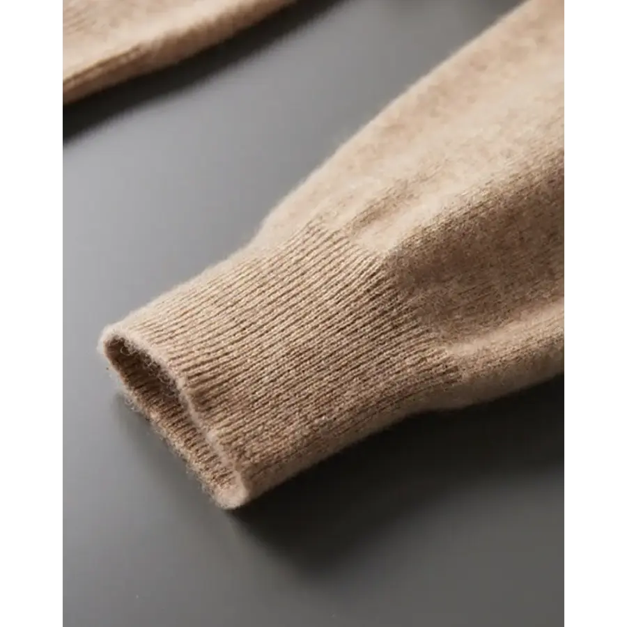 Close-up of cashmere hoodie ribbed cuff and hem texture