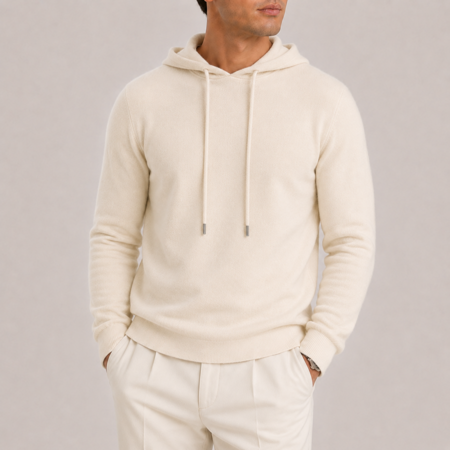 Old money cashmere hoodie in beige, relaxed tailored fit