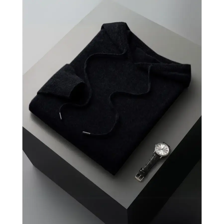 Black cashmere hoodie, neutral wardrobe staple