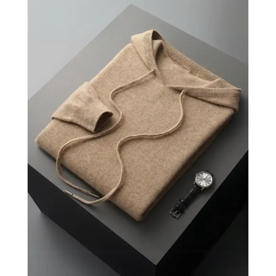 Brown cashmere hoodie, warm neutral tone
