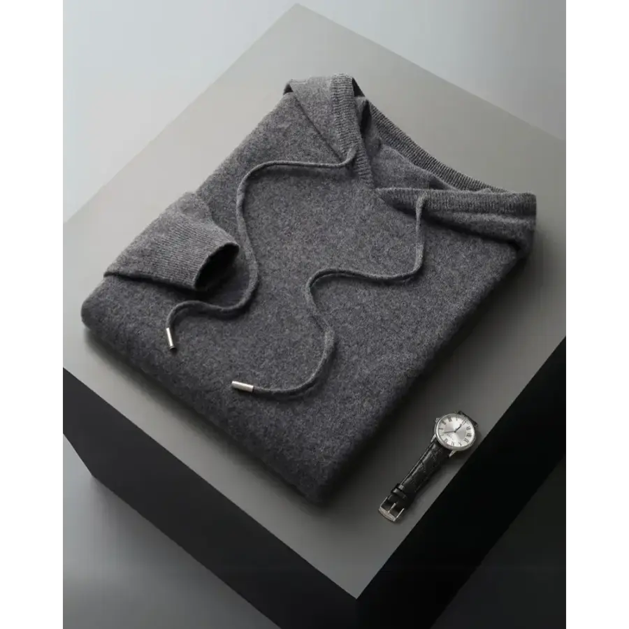 Dark gray cashmere hoodie, sophisticated neutral