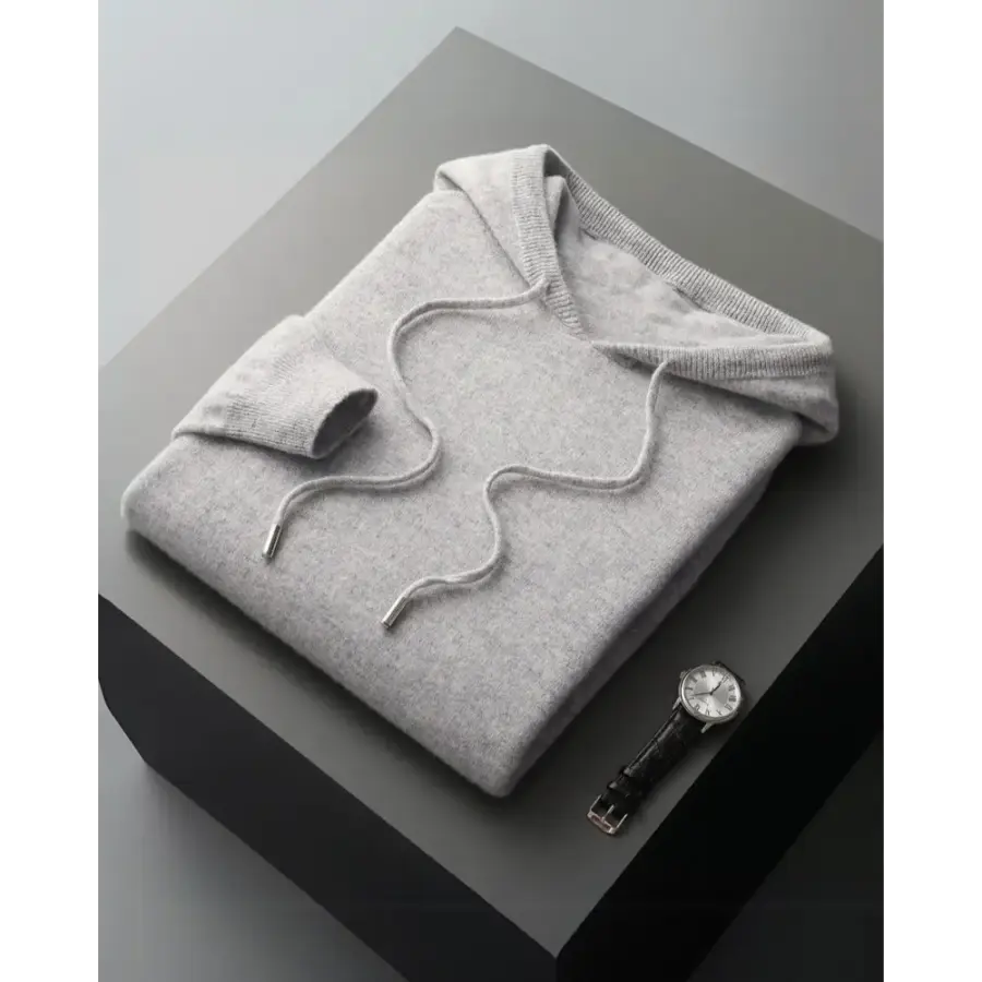 Gray cashmere hoodie, versatile layering piece