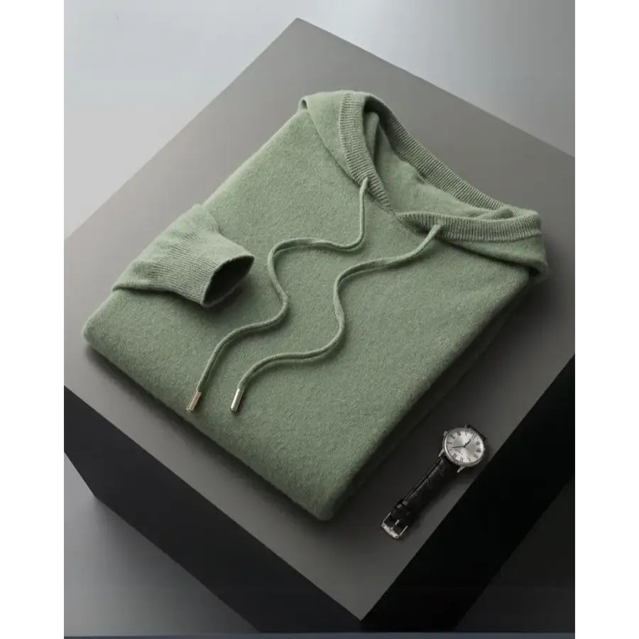 Green cashmere hoodie, muted earth tone option