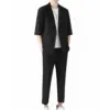 Old money casual blazer and pants set in black, size S, front view