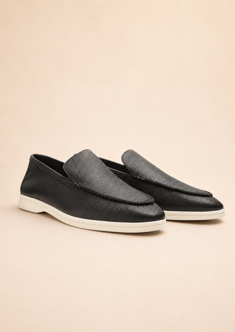 Old Money Cowhide Leather Loafers - Black 6