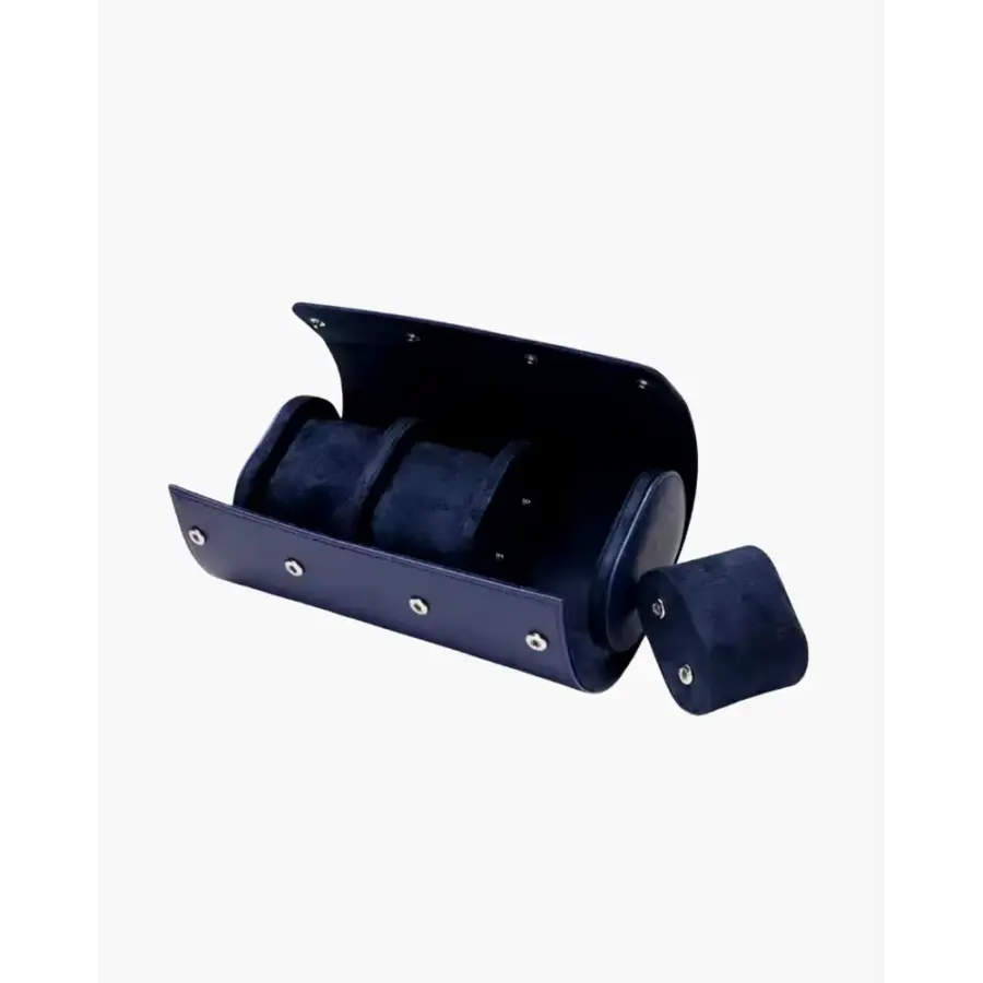 Genuine leather watch holder blue colorway, close detail