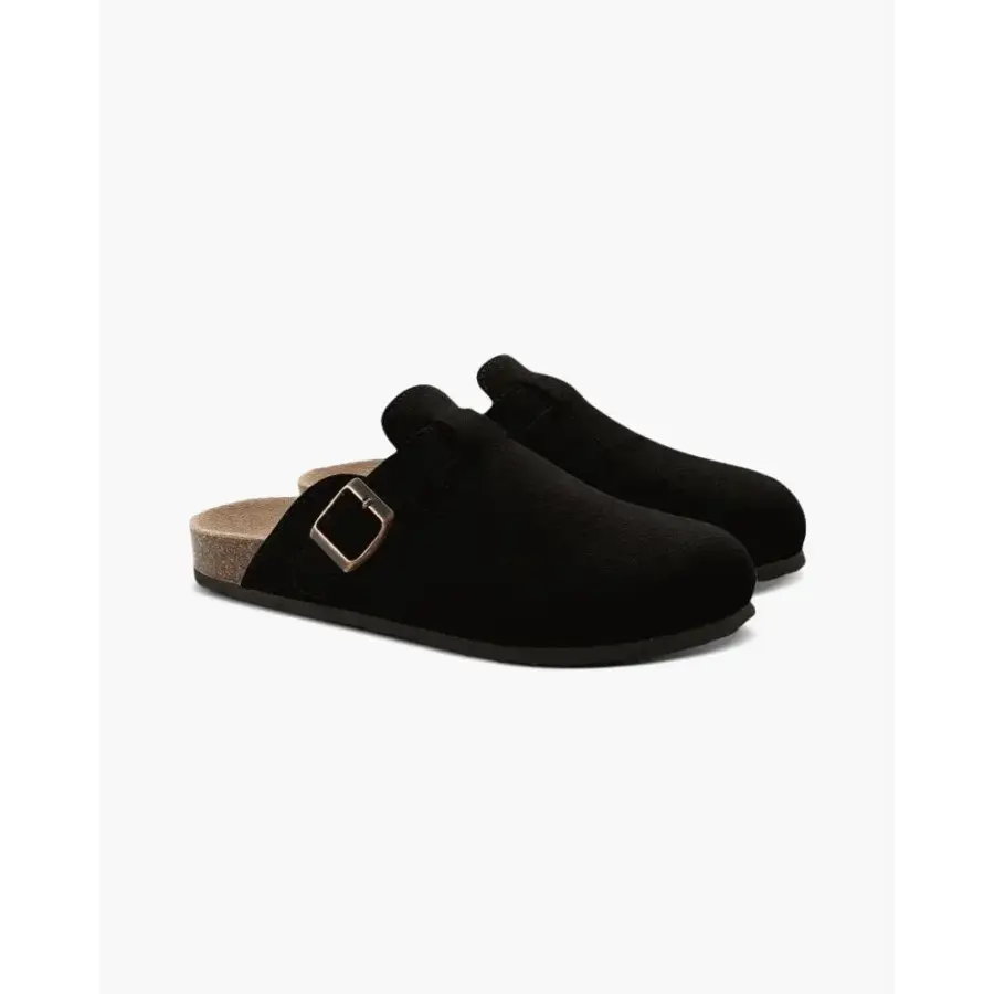 Black soft suede clog, US 5.5, laceless slip-on style