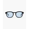 Old Money Style Tinted Shades in blue tint, polycarbonate lens, black acetate frame