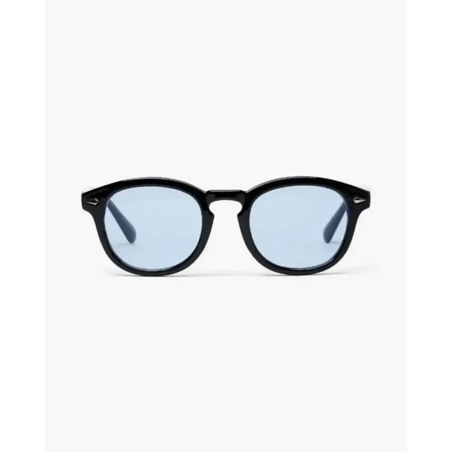 Old Money Style Tinted Shades in blue tint, polycarbonate lens, black acetate frame