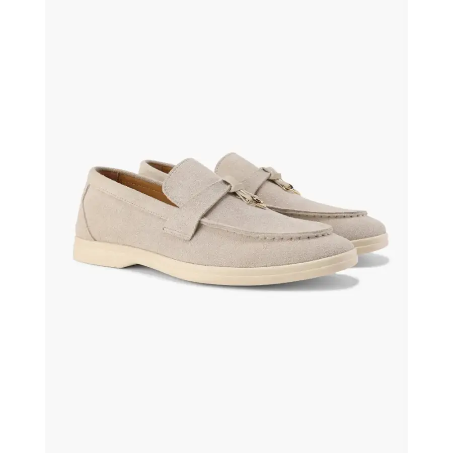 Beige suede loafers styled for everyday wear, showing boardroom to weekend versatility
