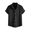 Pinstripe Linen Short Sleeve Shirt - Black / S