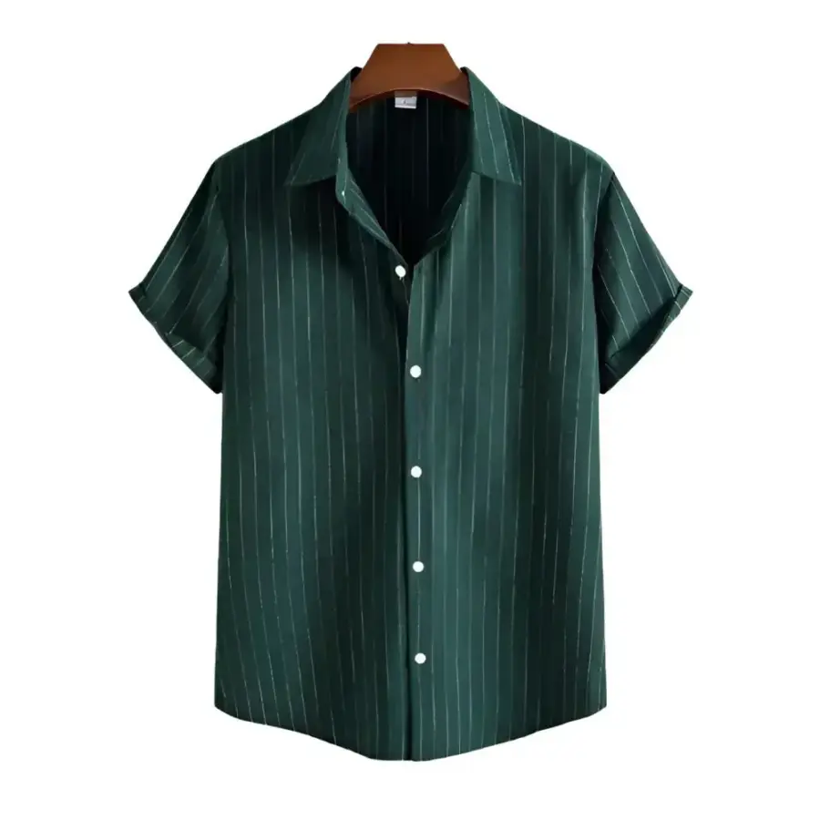 Pinstripe Linen Short Sleeve Shirt - Green / S