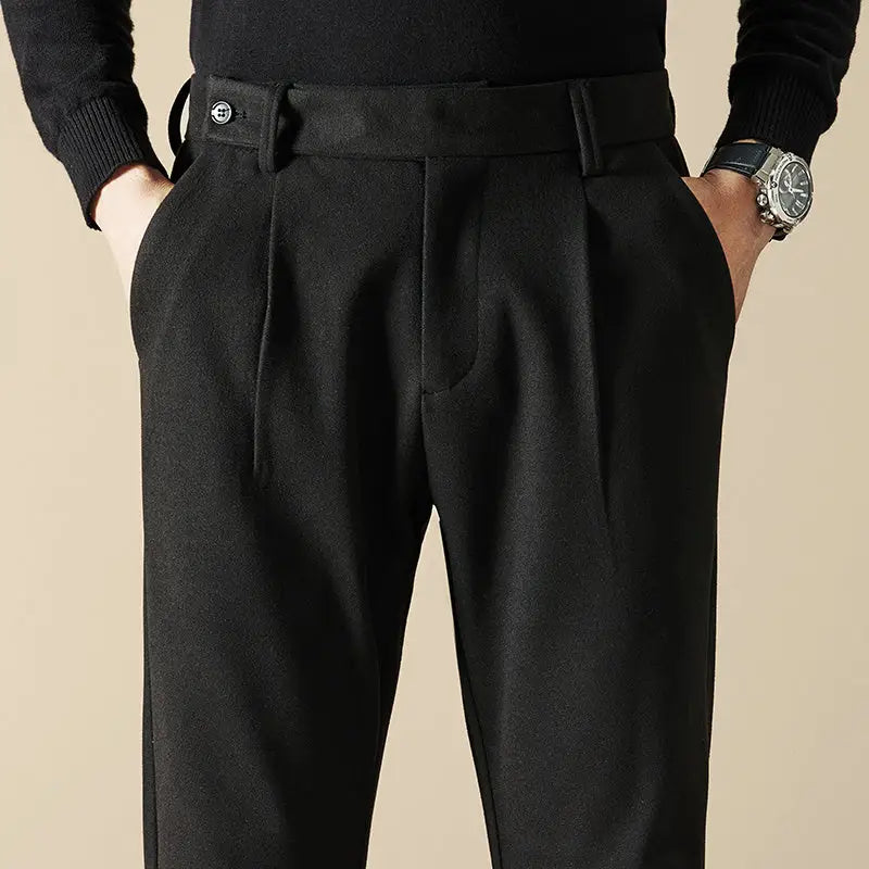 Pleated Wool Blend Trousers - Black / 27
