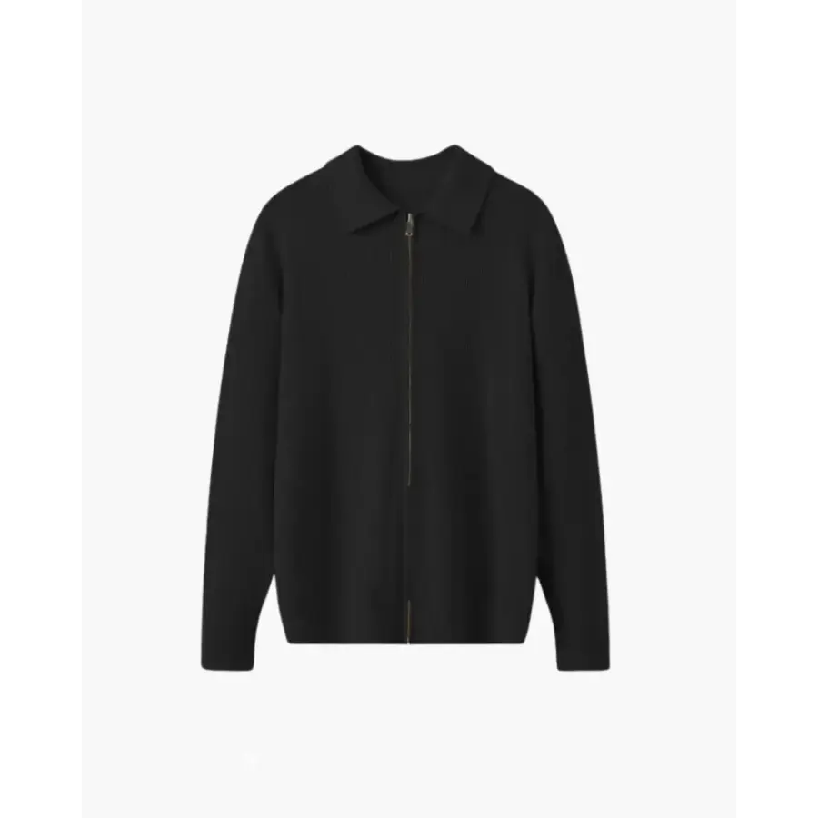 Premium Wool Knit Polo Sweater - Black / XS