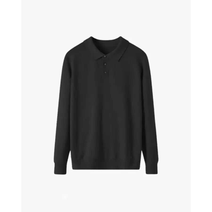 Refined Knit Polo Long Sleeve - Black / XS