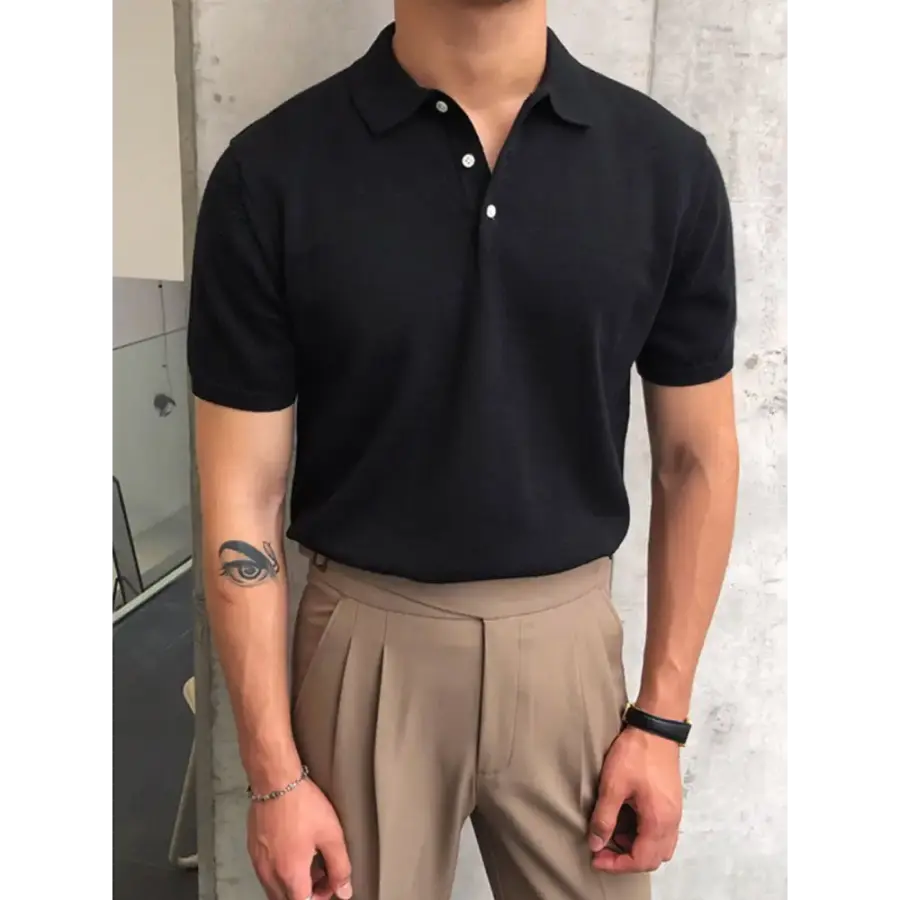 Refined Knit Polo Shirt - Black / M