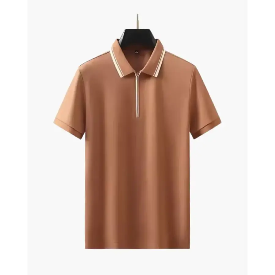 Orange cable knit polo, half-zip, straight fit