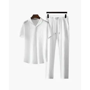 Relaxed Fit Cotton Polo & Pantalon Set - White / S