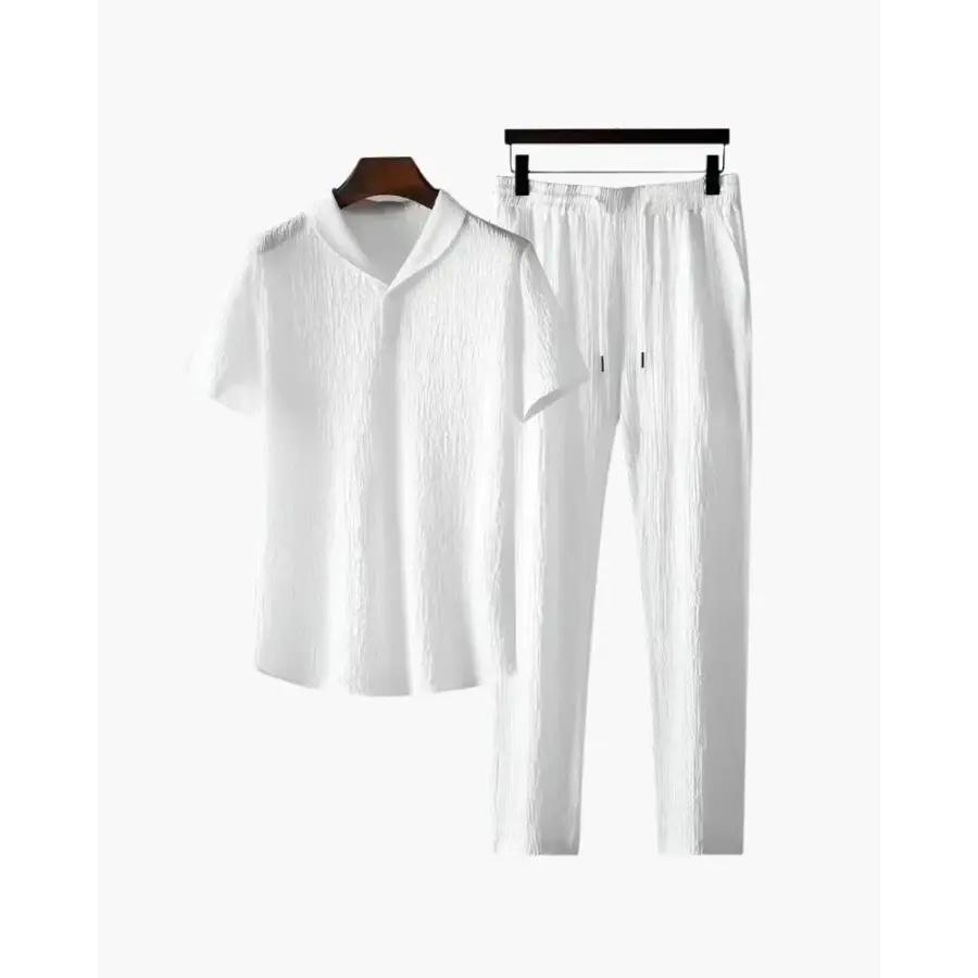 Relaxed Fit Cotton Polo & Pantalon Set - White / S