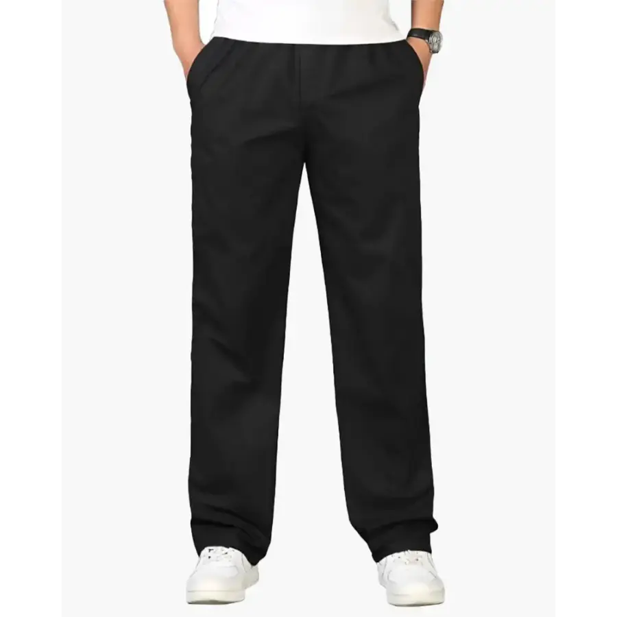 Relaxed Fit Drawstring Cotton Trousers - S / Black