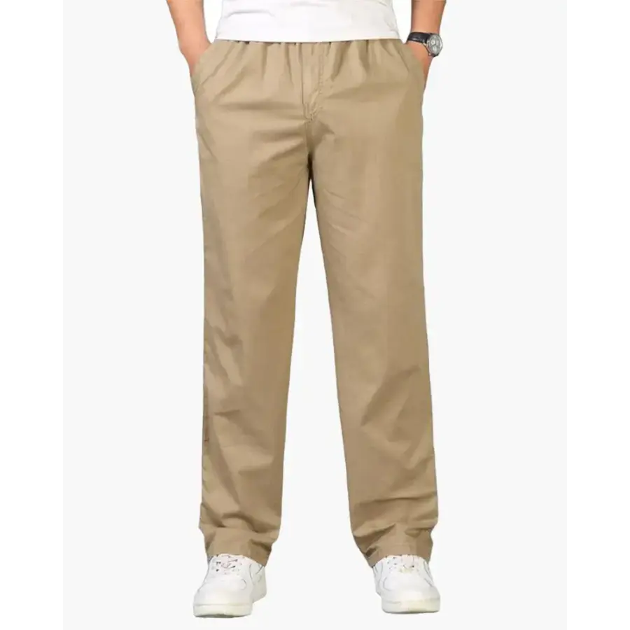 Relaxed Fit Drawstring Cotton Trousers - S / Khaki