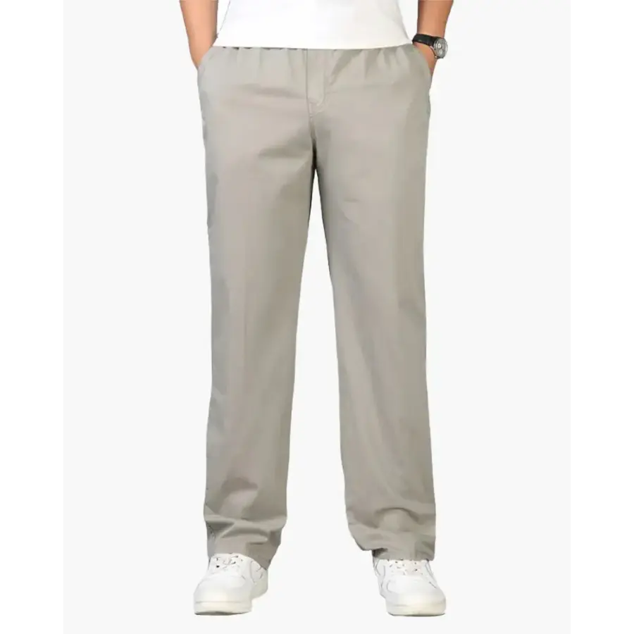 Relaxed Fit Drawstring Cotton Trousers - S / Light Gray