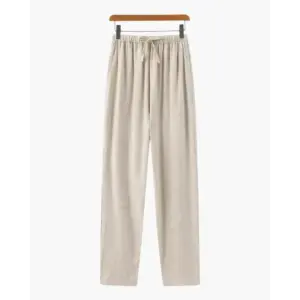Relaxed Fit Linen Drawstring Trousers - Beige / S