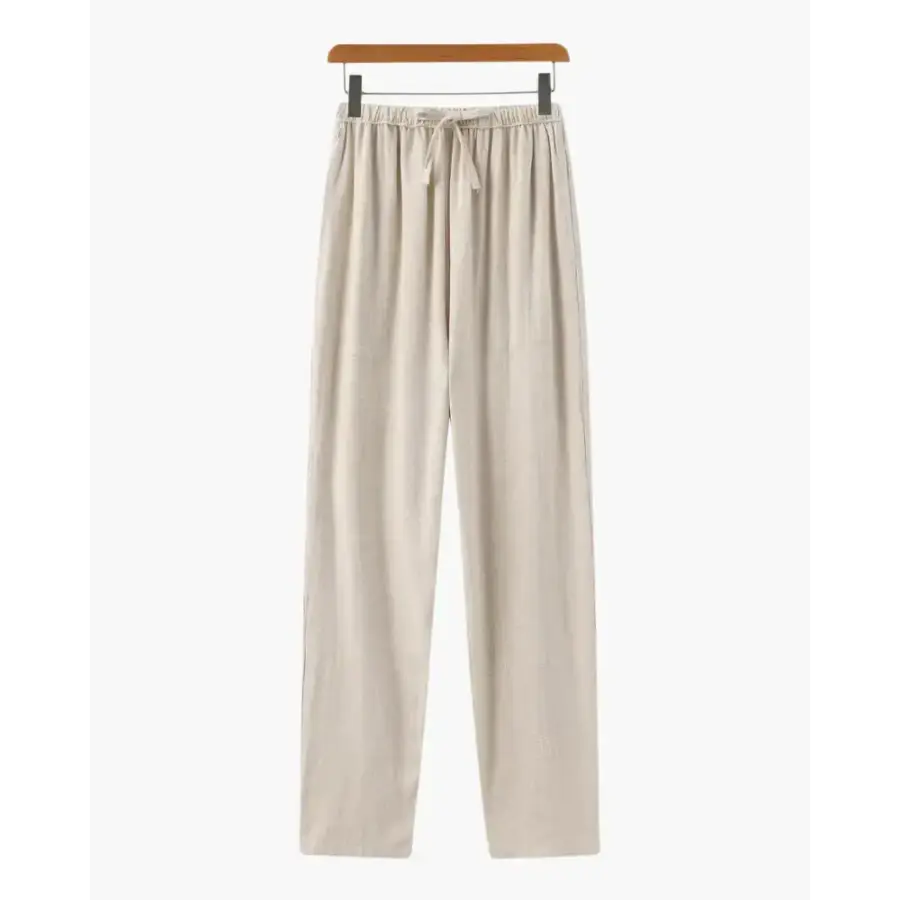 Relaxed Fit Linen Drawstring Trousers - Beige / S