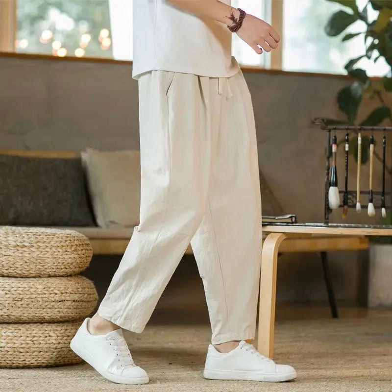 Relaxed Linen Trousers - Beige / S