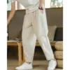 Relaxed Tapered Cotton Pants - Beige / S