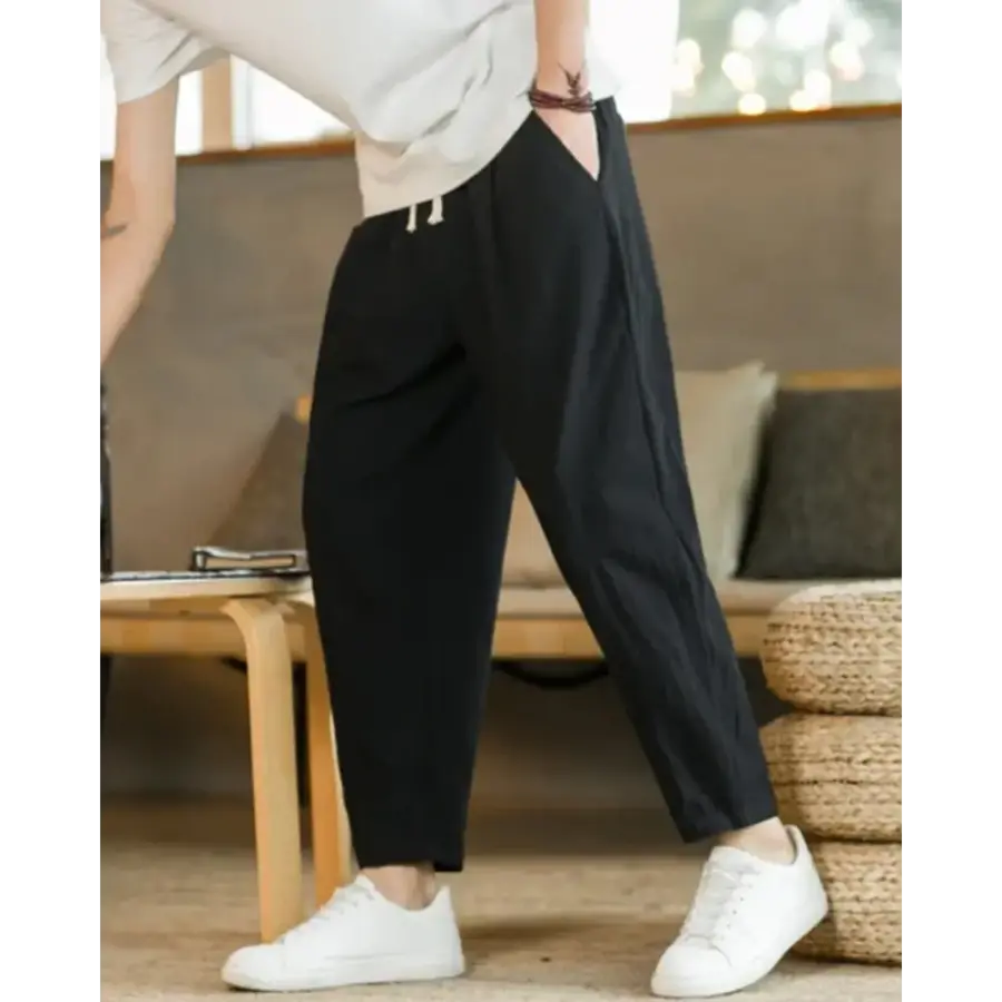 Relaxed Tapered Cotton Pants - Black / S